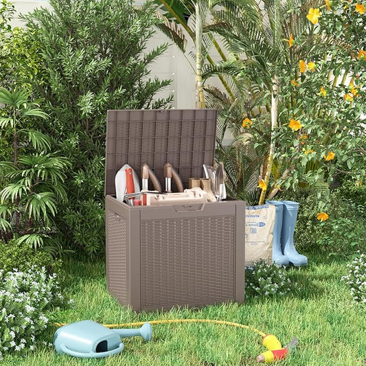 30 Gallon Resin Deck Box, Lockable Patio Outdoor Storage Box for Furniture, Garden Tools and Tools Storage, Waterproof Outside Storage Boxes - Grey