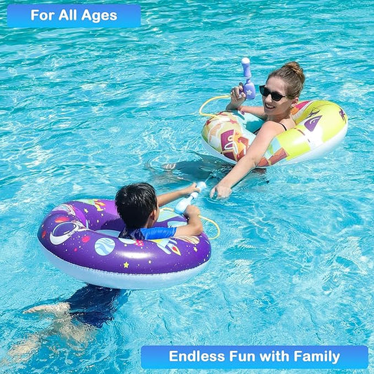FindUWill Pool Floats with Water Guns Kids, Inflatable Pool Swim Tubes with Beach Ball, Pool Floaties Toys Inner Tube with Squirt Guns for Kids Ages 8-12, Beach Swimming Party Toys for Adults