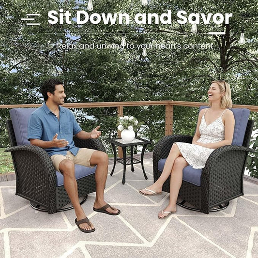 6 Pieces Patio Furniture Sets, Wicker Rattan High Back Outdoor Swivel Rocking Chairs Set with Side Table