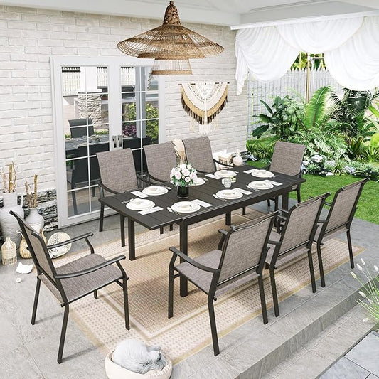 Sophia & William Patio Dining Set 9 Pieces, 8 Quick Dry Textilene Chairs and 1 Expandable Outdoor Dining Table, All-Weather Patio Furniture for Lawn, Park, and Courtyard Support 350lbs