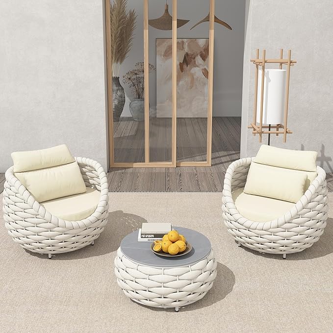 TWT 5-Piece Aluminum Patio Furniture Set, Olefin Armchairs with Coffee Table, Metal Sofa Set for Deck, Porch, Balcony, Indoor, Cream
