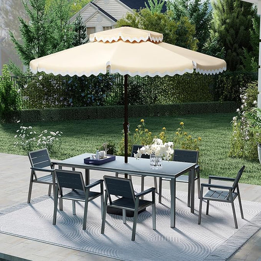 Kingdura 7 Piece Patio Dining Set for 6, HDPE Outdoor Table & Chairs with Umbrella Hole, All-Weather Outdoor Furniture Patio Conversation Set for Lawn Pool Backyard, Blue