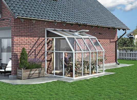 Palram Canopia Rion Sun Room 6 Ft. x 8 Ft. Solarium, Lean-to Greenhouse DIY Kit, Attach to House, Large Twin Wall Polycarbonate, 100% UV Protection for Porch, Patio Outdoors with Window Vent (White)
