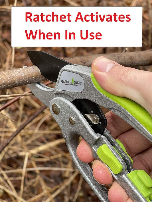 GARDEN GURU Professional Ratchet Pruning Shears Clippers – 4X Cutting Power – Ratcheting Garden Anvil Pruners Scissors - Makes Tough Cuts Easy - Great for Seniors & Arthritic Hands - 1 Case (50 Pcs)