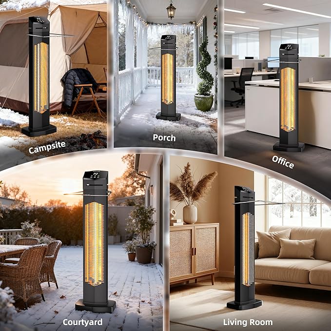 Outdoor Heaters for Patio, Electric Patio Heater with Remote, 12H Timer, IPX5 Waterproof, Tip-Over & Overheat Protection, Infrared Tower Space Heater for Indoor, Porch, Garage, Large Room