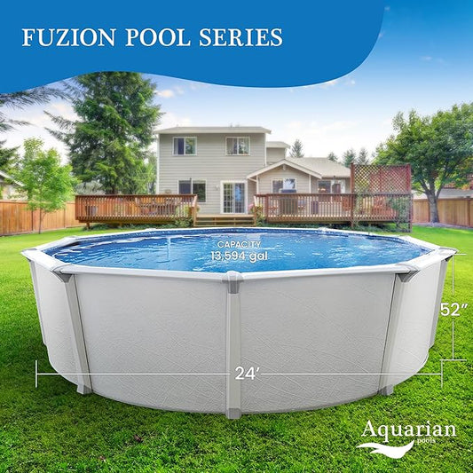 Aquarian Steel-Frame Above-Ground Pool Kit w/Pump & Leaf Skimmer, Fuzion, 24'