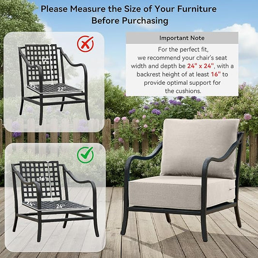 6" Thick Outdoor Cushions 24x24x6, 5-Set Deep Seat Patio Cushions with Removable Cover, Waterproof & Fade Resistant Replacement for Wicker Chair, Loveseat, Sofa - Beige
