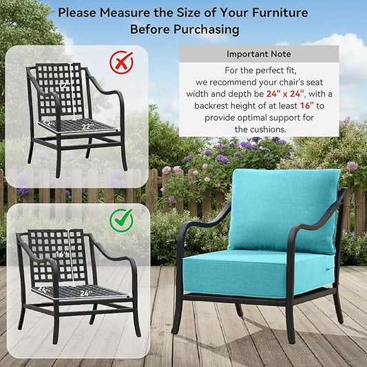 6" Thick Outdoor Cushions 24x24x6, 7-Set Deep Seat Patio Cushions with Removable Cover, Waterproof & Fade Resistant Replacement for Wicker Chair, Loveseat, Sofa - Teal