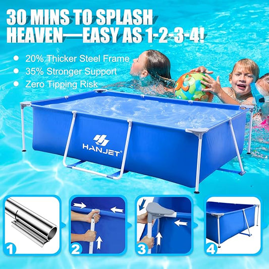 Above Rectangle Swimming Pool,Frame Deep Pools for Adults, PE Family Pool,Large Above Rectangle Pool Easy Set, Outdoor Backyard Pool for Kids, Adults,Dog 10ft x 6.6ft x 29in
