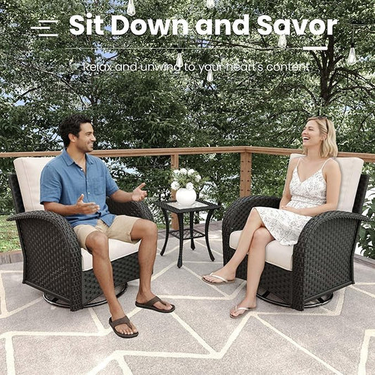 6 Pieces Patio Furniture Sets, Wicker Rattan High Back Outdoor Swivel Rocking Chairs Set with Side Table