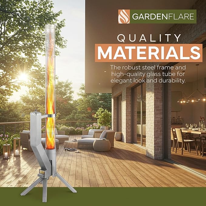 Smokeless Fire Pit - Outdoor Wood Pellet Fire Tube Stainless Steel firepit for Ambience Fire on Your Backyard, Patio, Porch & Garden (Silver, Classic)