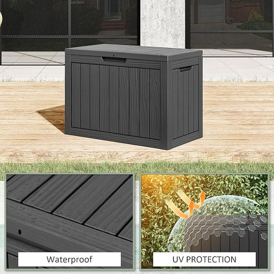 Outdoor Storage Box, Resin Deck Boxes Indoor and outdoor, Waterproof Storage Box Lockable Lid (Black, 50 Gallon)