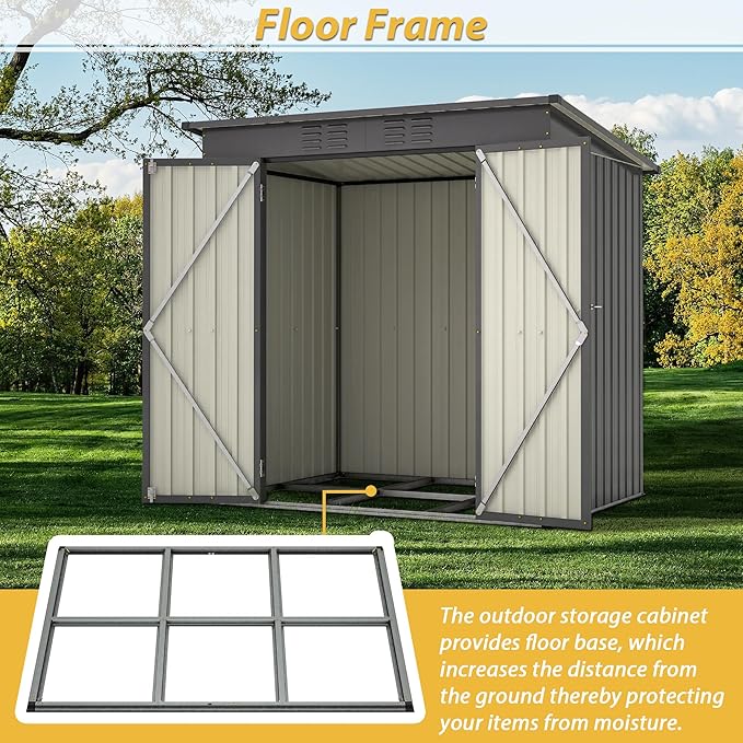Favfurish Outdoor Storage Shed 6x4 FT,Metal Waterproof Tool Sheds with Hinged Door and Padlock,Vents,Garden Shed for Garden Backyard, Lawn,Black