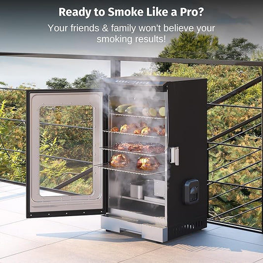 EAST OAK 30" Electric Smoker for Outdoors | Built-in Meat Probe & Up to 6× Longer Smokes on a Single Load | Side Chip Loader for Uninterrupted Smoking | Bigger Batches with 725 sq in Cooking Area