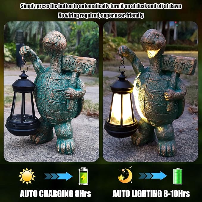 RCTTICUU Turtle Garden Statue Outdoor Décor with Solar Lights Lantern,Turtle Solar Light Figurines Outside Decorations for Yard,Lawn ,Patio, Balcony, Unique Housewarming Gifts