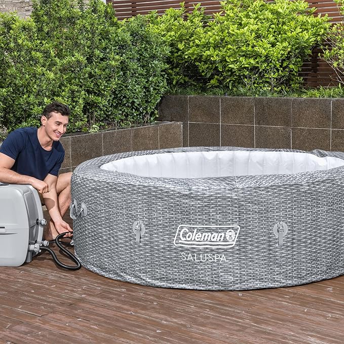 Coleman SaluSpa AirJet 7 Person Inflatable Hot Tub Round Portable Outdoor Spa with 180 Soothing AirJets and Insulated Cover, Gray, Sicily (Standard)