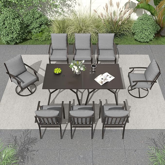 Outdoor Dining Set Patio Dining Table and Chairs Set Outdoor Furniture Set (Grey, 10 Dining Set)