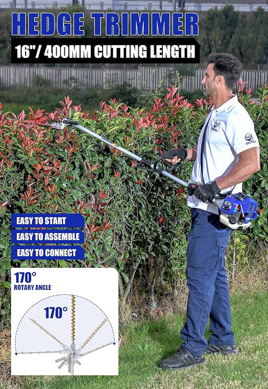 WILD BADGER POWER 26cc Weed Wacker Gas Powered, 4 in 1 String Trimmer, Wheeled Edger, Hedge Trimmer and Brush Cutter Blade, Multi Yard Care Tools, Rubber Handle & Shoulder Strap Included