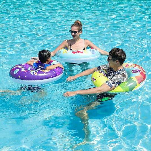 FindUWill 6 Pack Pool Floats Kids, Pool Swim Tubes Rings(4 Pack) - 4Pcs Inflatable Big Floaties Beach Swimming Toys with 2Pcs Beach Balls for Adults Raft Floaties Toddlers