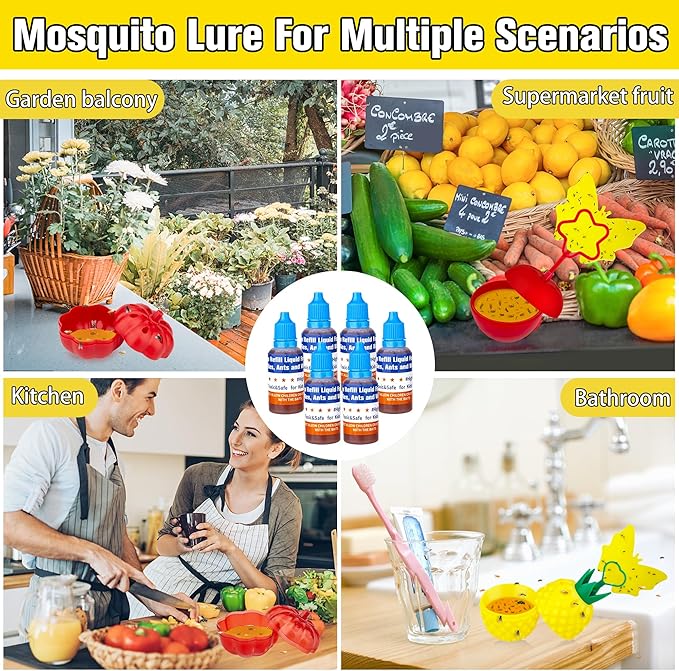 Fruit Fly Trap Refill Liquid Only, 0.68oz/ Bottle, Safe Bait, Ready-to-Use Gnats Killer Indoor Trap, Effective Lure Refill Gnat Catcher for Home Kitchen(6 Pack)