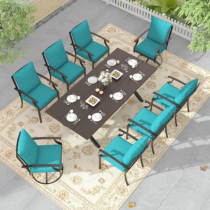 Outdoor Dining Set Patio Dining Table and Chairs Set Outdoor Furniture Set (Blue, 9 Dining Set)