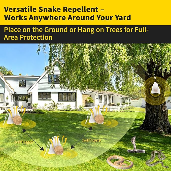 Snake Repellent Balls 10 Packs, Natural Essential Oil Formula with Peppermint, Cinnamon & Cedarwood Oils, Long-Lasting Outdoor Protection, Family & Pet Safe, Effectively Repels Multiple Snake Species