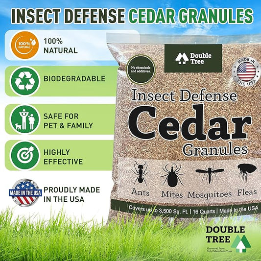 Double Tree Home and Garden Cedar Granules | Repels Fleas, Ticks, Ants, and Mosquitos | Rich Cedar Scent | Non Toxic | Pet Safe | 4 Bags (64 Quarts)