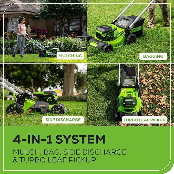 Greenworks 60V 21" Self-Propelled Cordless Lawn Mower, Brushless Motor, LED Lights, Includes 2X 4.0Ah Batteries & Rapid Dual-Port Charger(75+ Tool Compatibility, 45Min Runtime)