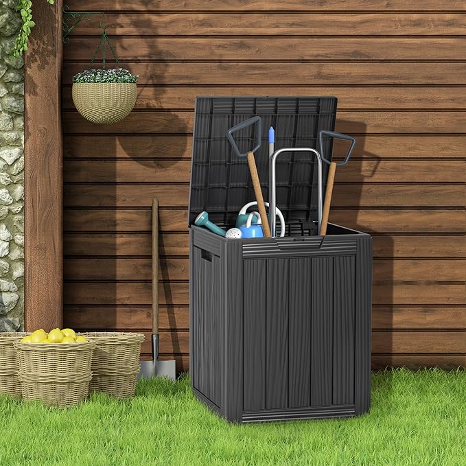 29 Gallon Deck Box Large Outdoor Storage for Patio Furniture,Outdoor Cushions,Garden Tools and Pool Supplies,Waterproof,Resin,Lockable(Black)