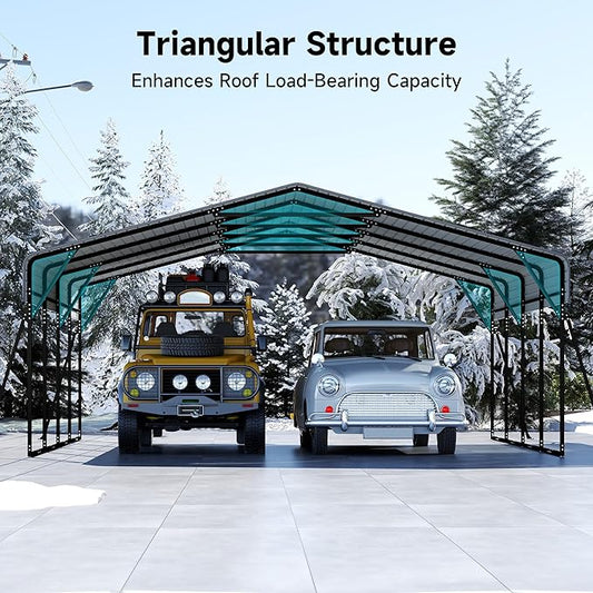 20x20FT Heavy Duty Metal Carport with Galvanized Steel Roof and Frame, Multi-Use Large Outdoor Garage Shelter with 4 Reinforced Supports for 2 Car,SUV,Truck Storage,Gray