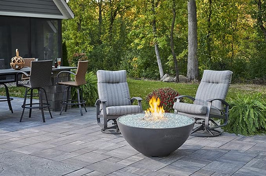 Outdoor GreatRoom Co Propane Fire Pit Table - Cove Gas Fire Pits for Outside Patio - 42 Inch Round Edge Bowl Concrete Firepit Fire Table, Glass Tabletop Cover, Clear Glass Gems, 105,000 BTU - Mist