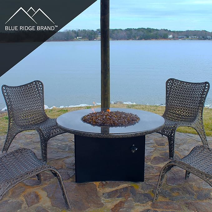 Fire Pit Glass - Fire Glass for Fire Pit - Firepit Glass Rock - Glass Stones - Fire Pit Glass Rocks - Gas & Propane Fire Pit & Fireplace Glass (50 Pound, Light Amber)