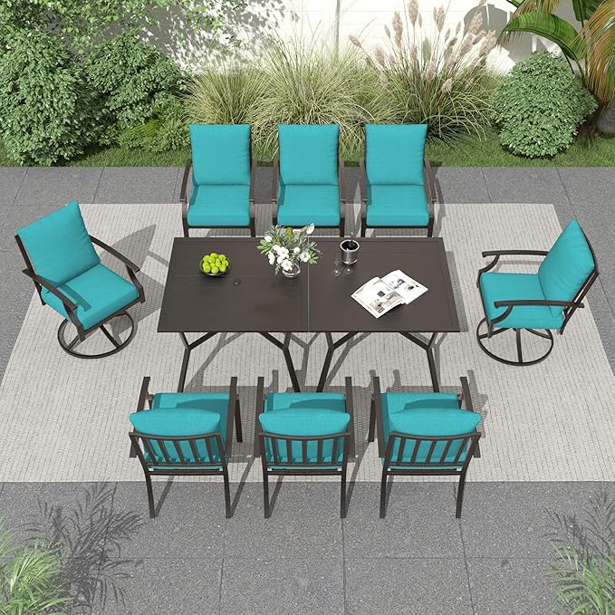 Outdoor Dining Set Patio Dining Table and Chairs Set Outdoor Furniture Set (Blue, 10 Dining Set)