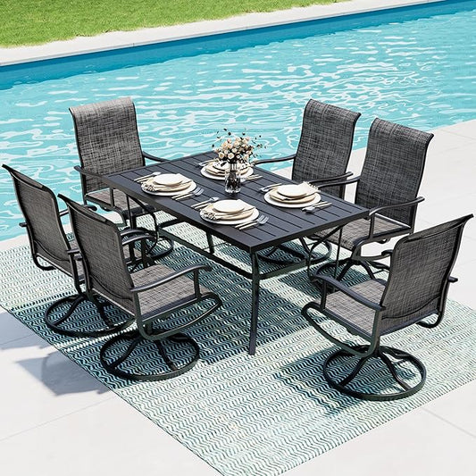 Pamapic 7-Piece Patio Dining Furniture Set with Swivel Chairs, Outdoor Table & 6 Textilene Chairs for Garden, Backyard, Pool, Deck, Gray