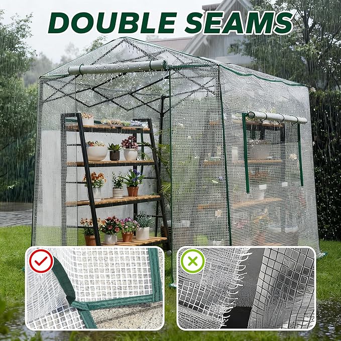 8.7x6.6x7 ft Walk-in Greenhouse, Portable Plant Hot House with Zipper Windows & Doors, PE Cover & Steel Frame, for Garden, Backyard