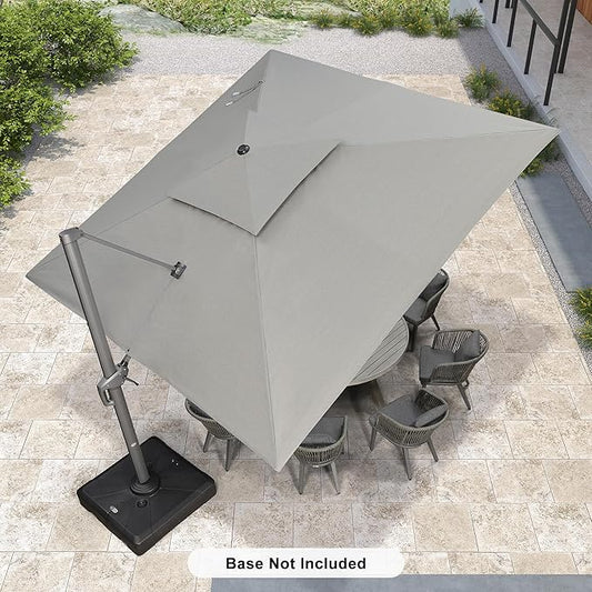 PURPLE LEAF 12 FT Cantilever Umbrella Outdoor Patio Umbrella, Large Offset Square Umbrella, Windproof Heavy Duty Hanging Outside Umbrellas for Patio, Pebble Grey