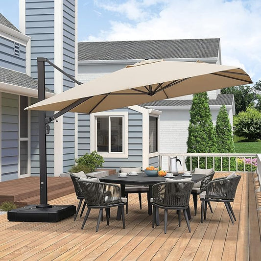 PURPLE LEAF 11 FT Square Patio Cantilever Umbrella Large Outdoor Aluminum Offset Umbrella with 360-degree Rotation for Garden Deck Backyard Pool, Beige