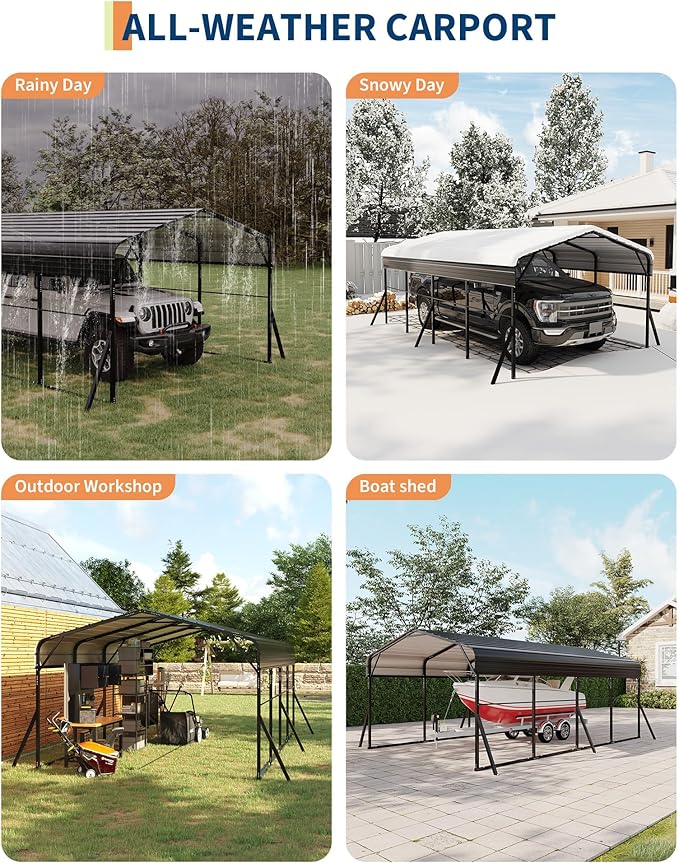 12x20 FT Heavy Duty Metal Carport Kit, Reinforced Frame with Anchors, for Trucks, Boats, RV, Tractor, 100MPH Wind & 35PSF Snow Rating, Easy Assembly