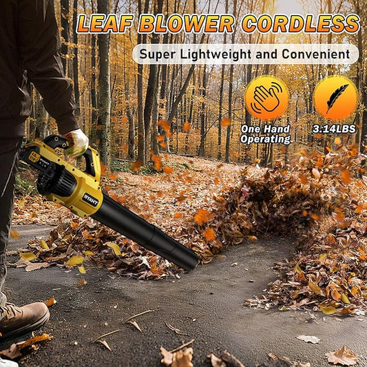 RYAHT Leaf Blower Cordless, 21V Powerful Electric Leaf Blower with 2 X 4.0Ah Batteries and Charger, 2 Speed Modes, Handheld Lightweight Leaf Blowers for Lawn Care, Patio, Dust, Blowing Leaves, Yellow