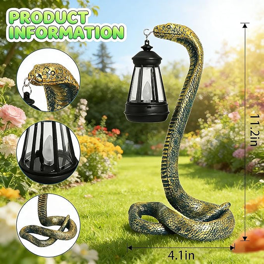 Solar Garden Outdoor Statues Snake with Solar Lights Outdoor Chrismtas Decorations - Lawn Decor Snake Statue for Patio, Balcony, Yard Ornament - Unique Housewarming Gifts(11.22" Bronze Colored)