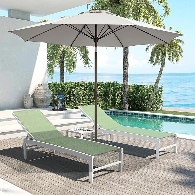 LOUNZY 9FT Large Outdoor Patio Umbrella Table Umbrella-UV Resistant,Easy Push Button Tilt and Crank,8 Sturdy Fiberglass Ribs Pool Umbrella for Patio,Backyard,Deck,Yard,Market