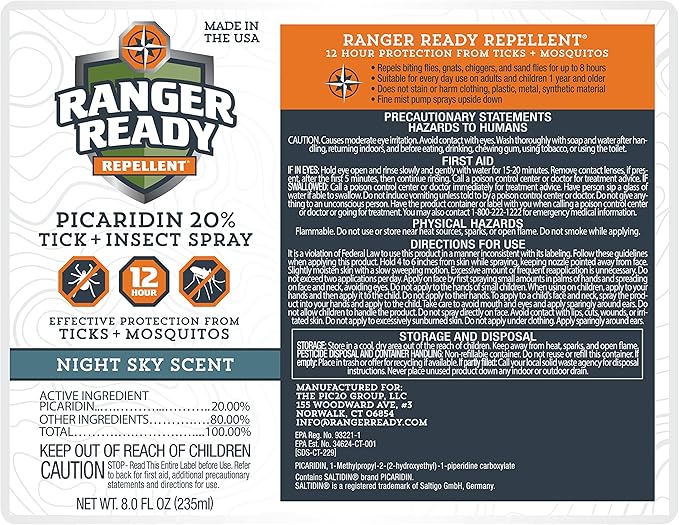 Ranger Ready Repellents Picaridin Insect Repellent & Tick Spray, Night Sky Scent Deet-Free Bug Spray (8 Oz., Pack of 1)