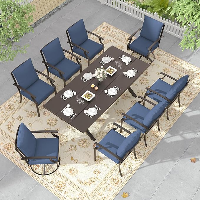 Outdoor Dining Set Patio Dining Table and Chairs Set Outdoor Furniture Set (Dark Blue, 9 Dining Set)