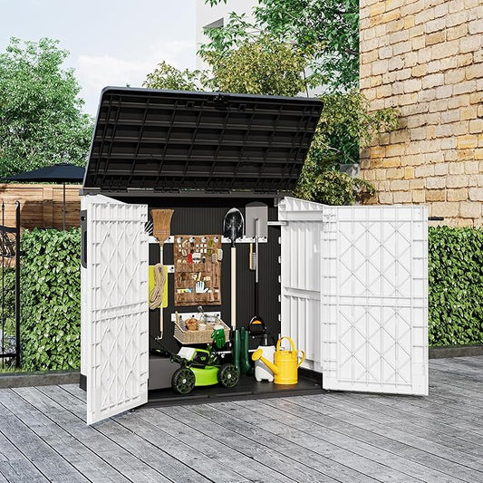 LHBcraft Outdoor Storage Cabinet 36 Cu Ft with Lockable Doors, Portable Horizontal Resin Storage Shed -Easy to Assemble, Waterproof Outdoor Storage Box for Backyards,Patios