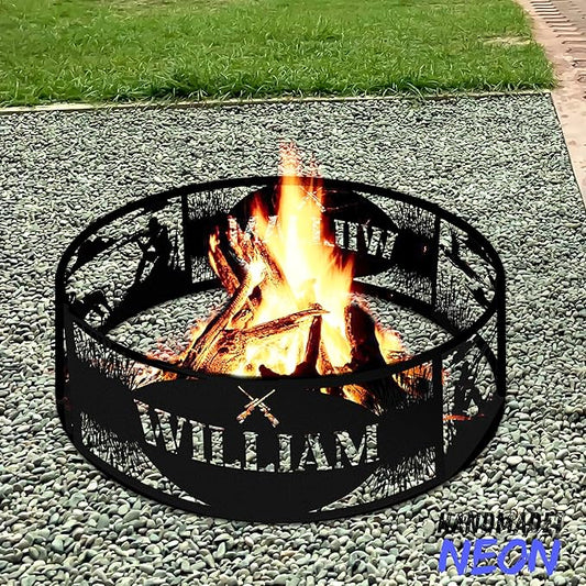 Personalized Bear Fire Pit Ring Wildlife Forest Stainless Steel Custom Name 360 Degree Campfire Ring Stove Outdoor BBQs Backyard Camping Garden Decor Gifts Father Nature Lover