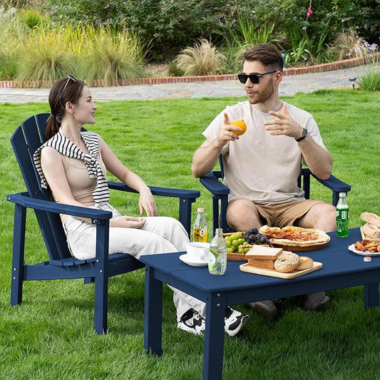 nevilywood Compact Stackable Adirondack Chairs, 26.3" Wide HDPE Outdoor Patio Chairs - Durable, Space-Saving Design for Porch, Lawn or Garden, Navy