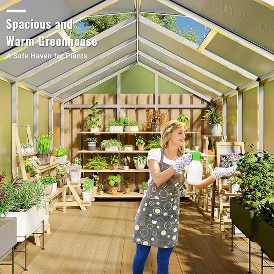 Greenhouse, 8x12 ft Greenhouse for Outdoors, Walk-in Green House with Ground Nails and Vent Windows, Sliding Lockable Door, Polycarbonate Green House for Outside Garden Backyard, Quick Setup, Silver