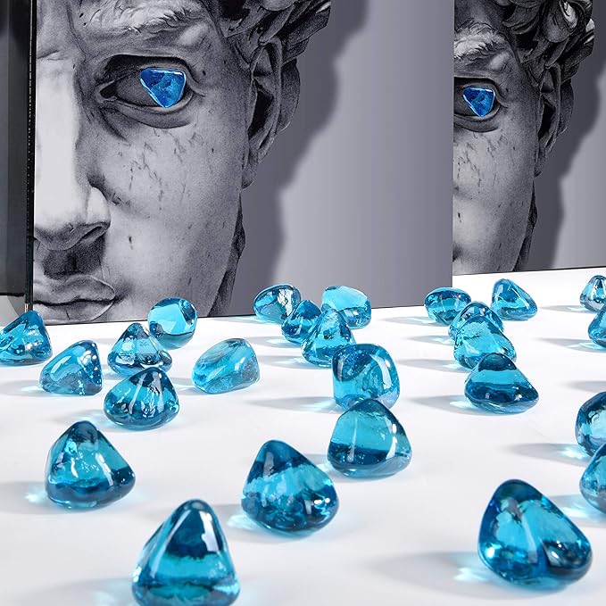 Fire Glass Diamond 1 Inch Fire Pit Glass Rocks for Propane or Gas Fire Pit(20 Pounds Margarita Azura Blue) Gift Package