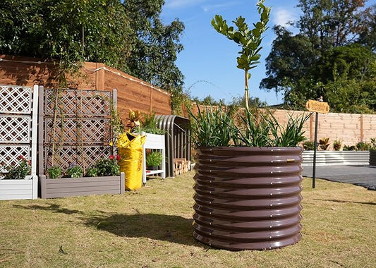 A ANLEOLIFE 30" Extra Tall Galvanized Raised Garden Beds Outdoor, 3x2.5ft Round Metal Planter Boxes for Planting Vegetables, Flowers, Fruits, Eco-Safe & Easy Setup, CaféBronze
