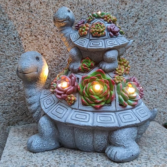 VIOYOUNS Large Turtle Solar Garden Outdoor Statues with Succulent and 6 LED Lights,Outside Solar Turtle Decor Art for Garden,Home,Lawn,Yard, Balcony Ornament